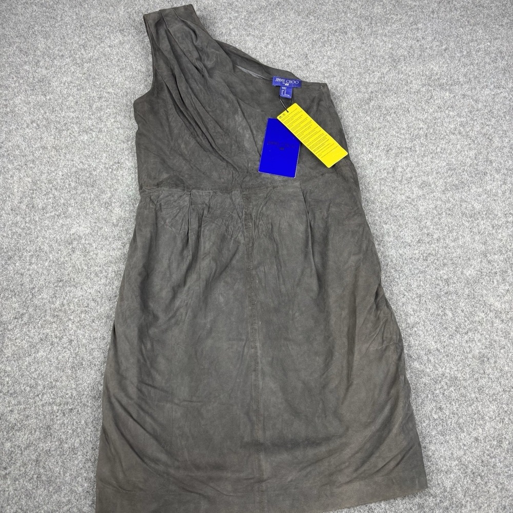 Jimmy Choo For H&M Leather‎ One Shoulder Dress Womens 10 Gray Suede NWT Designer